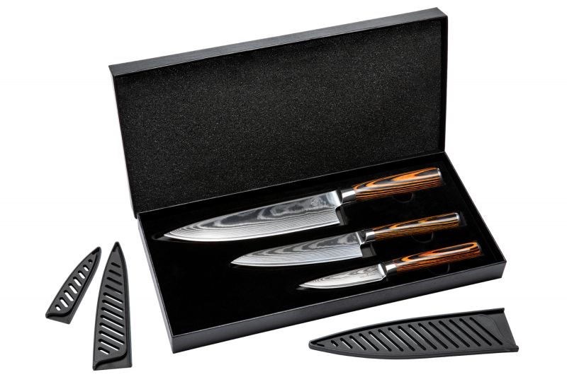 Wolfblood Zeuß Santoku Damastmesser Küchenmesser LH Lifestyle Kochmesser Damastmesser Set